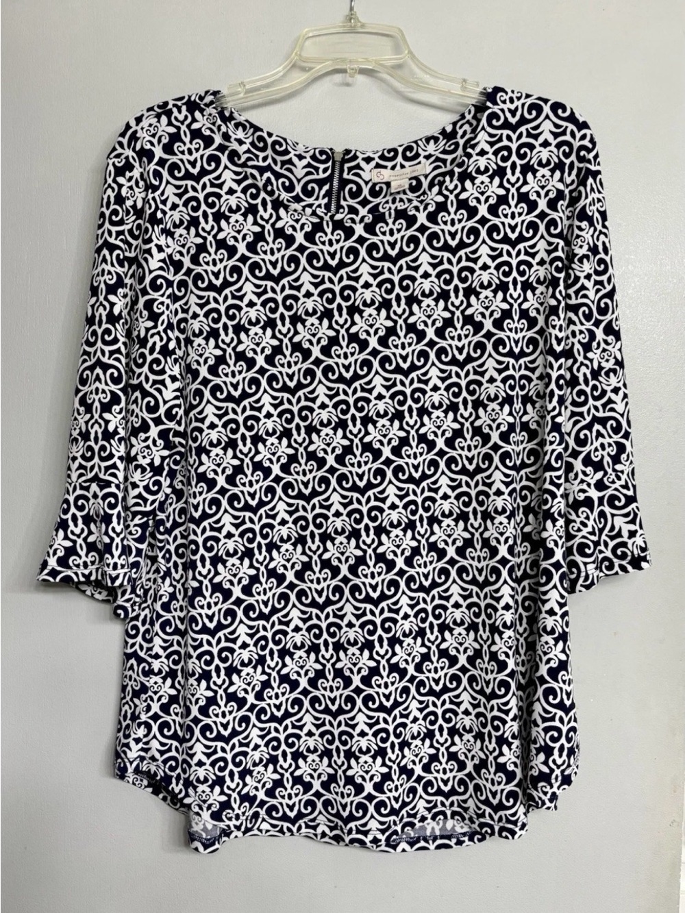 Christopher & Banks Navy and White Scroll-Print Tunic